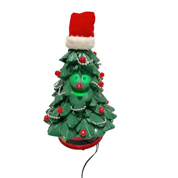 Vintage Animated Singing Christmas Tree Faces Lights Up Rotates Sings 12" Tall - Picture 1 of 8